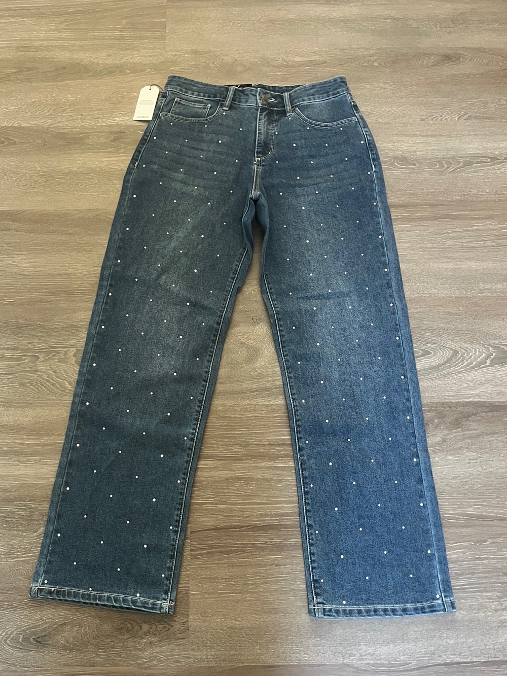 Express Rhinestone Embellished Straight Leg Jeans size 6 nwt #express